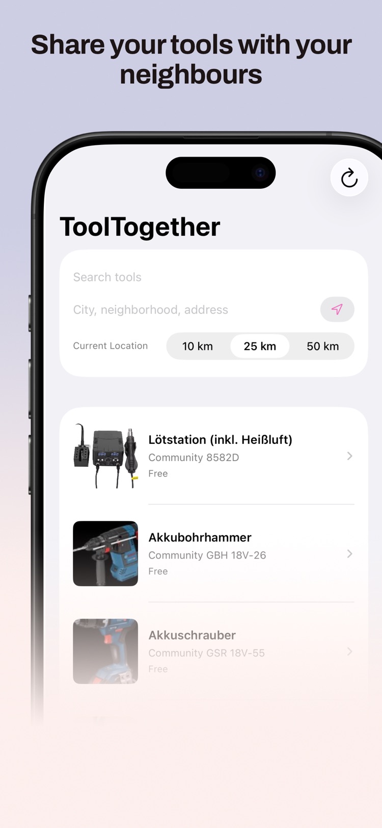 ToolTogether nearby tools